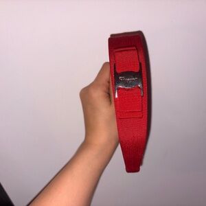 Vera Bow SALVATORE FERRAGAMO | Red Headband with Silver Accent